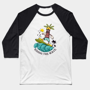 Riding the Wave, a coconut tree cartoon mascot who surfs the waves Baseball T-Shirt